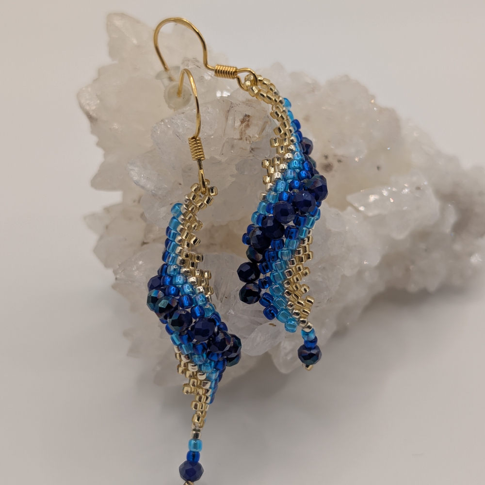 Elegant Blue and Gold Beaded Earrings